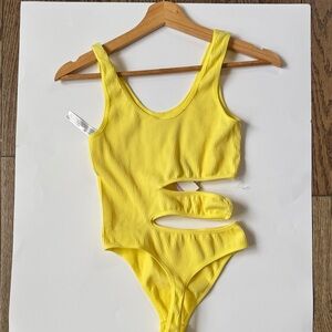 ANWND Yellow Ribbed Cutout bodysuits
